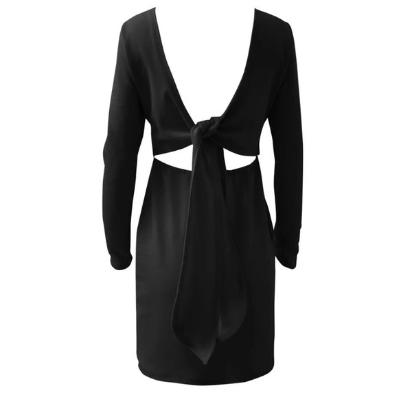 Women Ribbed Full Sleeve Tie Up Back Sexy Dress