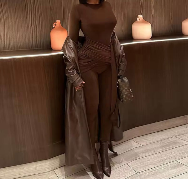 Women Brown Sexy Full Sleeve Jumpsuit