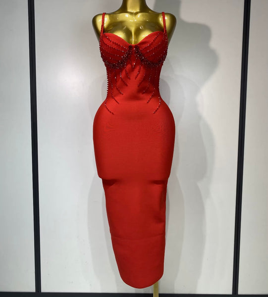 Women Sexy Sleeveless Beaded Bandage Dress
