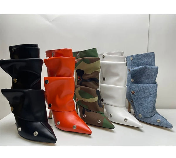 Women Fashion Faux Leather Button Ankle Boots