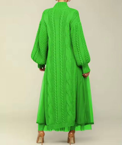 Women Turtleneck Full Sleeve Knitted Sweater Maxi Dress