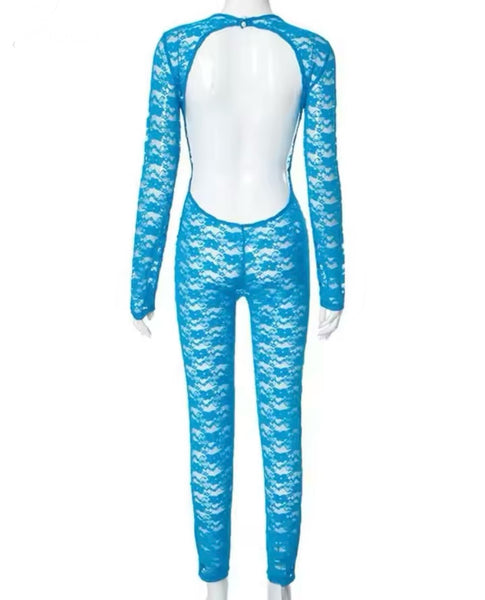 Women Sexy Lace Cut Out Full Sleeve Jumpsuit