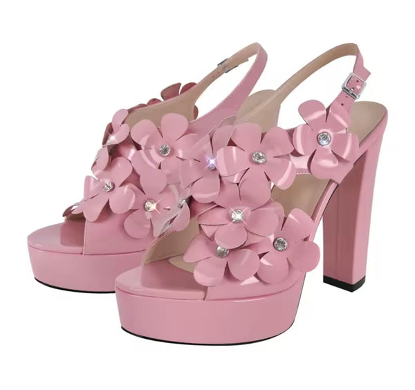 Women Fashion Floral High Heel Platform Ankle Strap Sandals