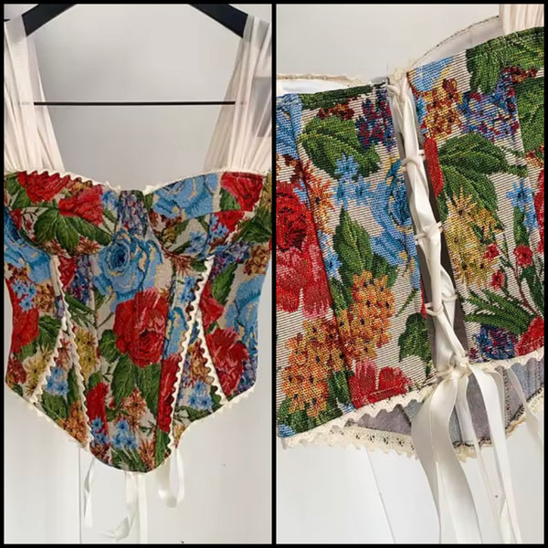 Women Fashion Floral Sleeveless Corset Top