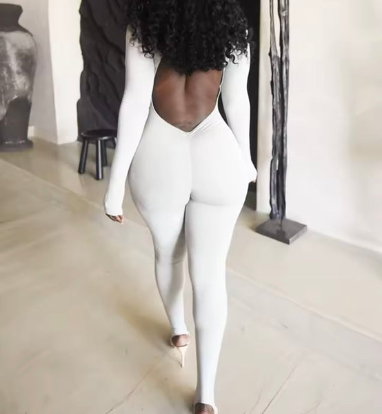 Women Sexy Deep V-Neck Open Back Full Sleeve Jumpsuit