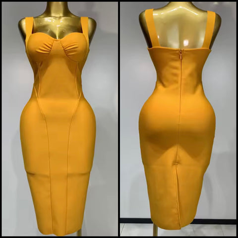 Women Orange Sleeveless Sexy Bandaged Dress
