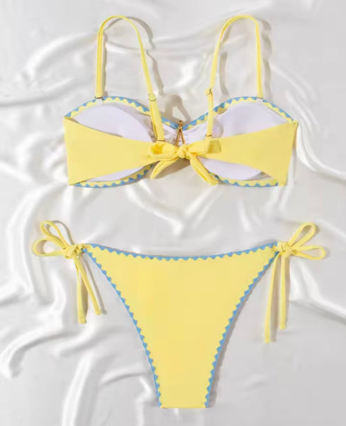 Women Yellow Color Patchwork Starfish Bikini Swimsuit