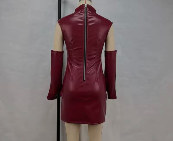 Women Sexy Sleeveless Glove Faux Leather Dress