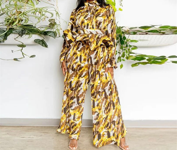 Women Fashion Multicolored Print Full Sleeve Two Piece Pant Set