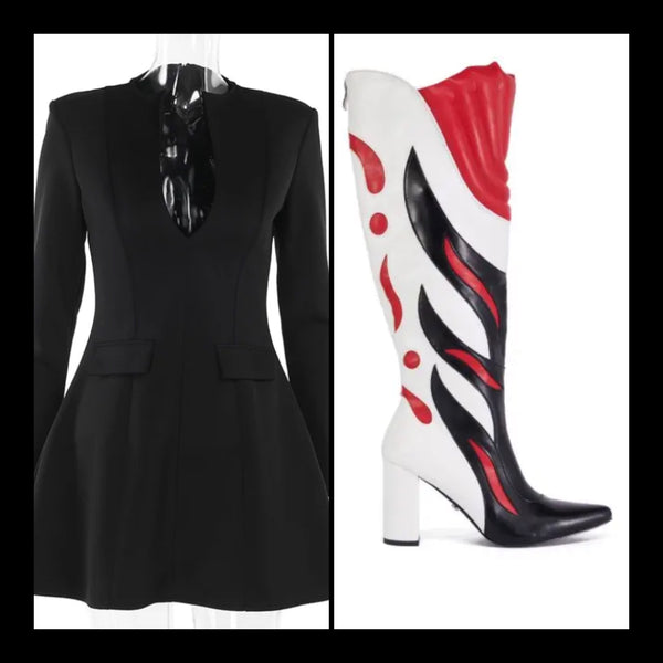 Women Color Patchwork Printed Fashion Faux Leather Knee High Boots