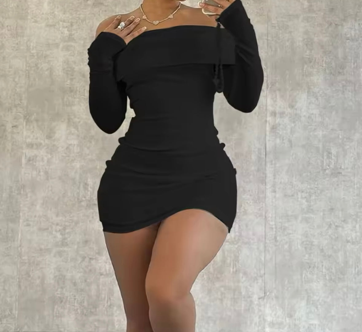 Women Sexy Solid Color Off The Shoulder Full Sleeve Dress