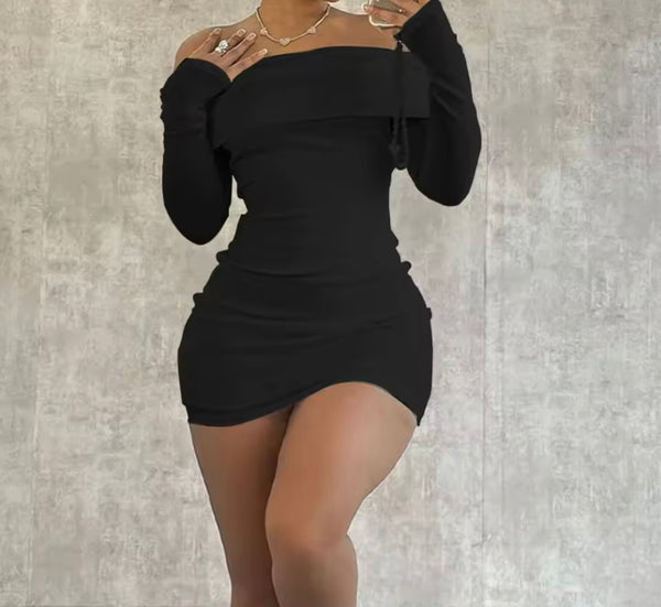 Women Sexy Solid Color Off The Shoulder Full Sleeve Dress