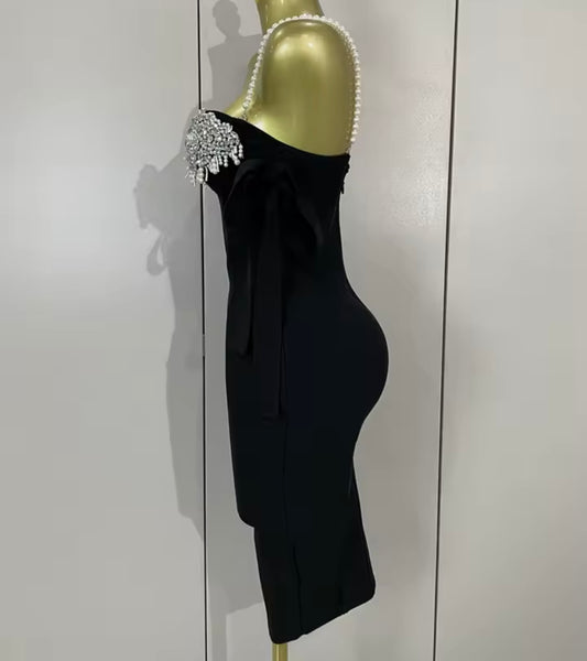 Women Sexy Pearl Rhinestone Sleeveless Bandage Dress