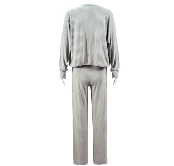 Women Gray Fashion Wide Leg Two Piece Jumpsuit Set