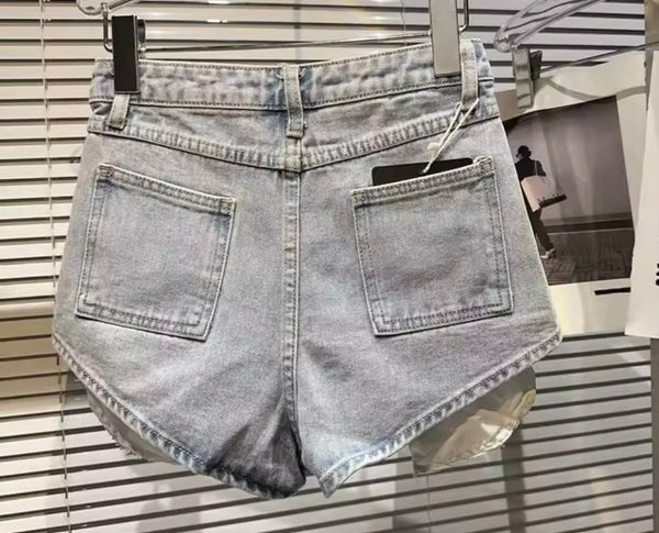 Women Fashion Blue Bling Pocket Denim Shorts