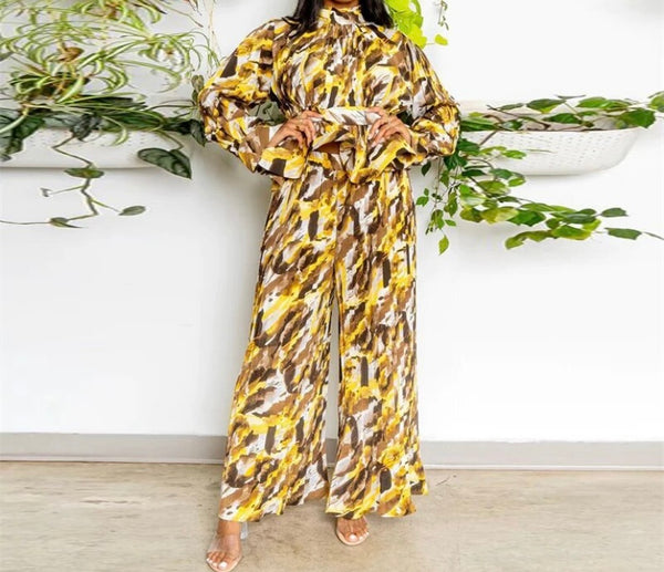 Women Fashion Multicolored Print Full Sleeve Two Piece Pant Set