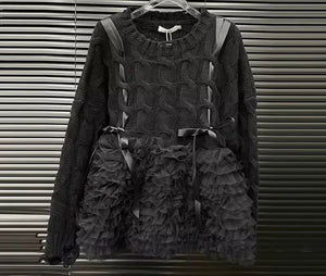 Women Fashion Ruffled Bow Full Sleeve Sweater Top