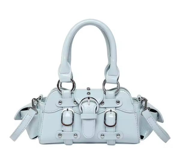 Women Fashion Color Buckled Faux Leather Handbag Purse