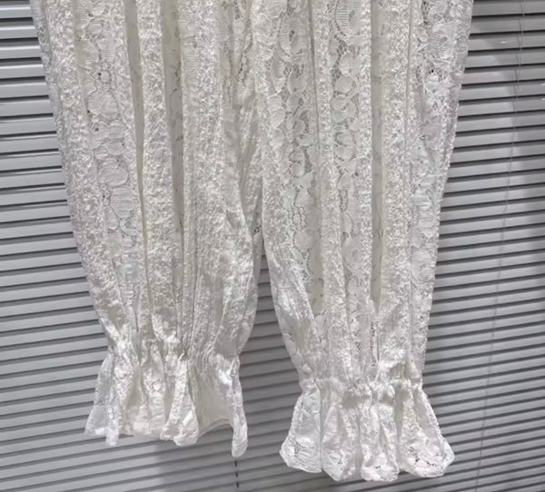 Women B&W Lace Full Sleeve Fashion Two Piece Pant Set