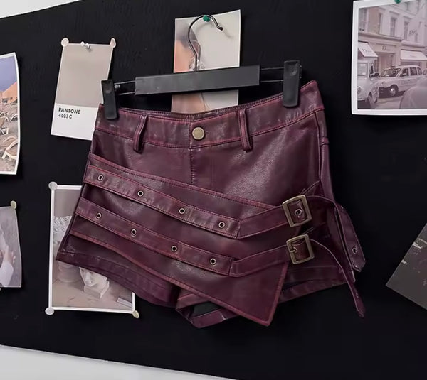 Women Fashion Buckled Faux Leather Wrap Short