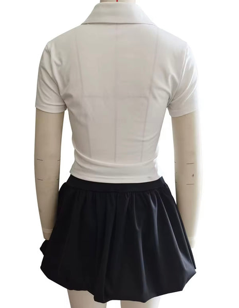 Women Letter Print Short Sleeve Two Piece Striped Skirt Set
