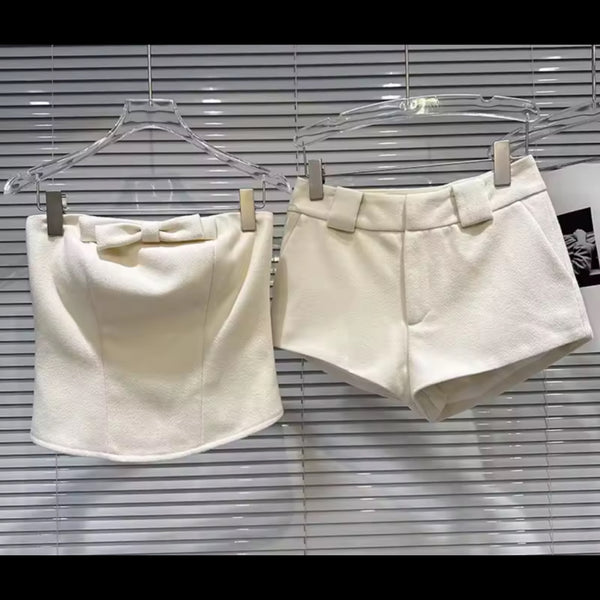 Women Fashion Bow Strapless Two Piece Short Set