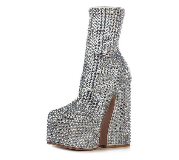 Women Silver Rivet Platform Fashion Ankle Boots