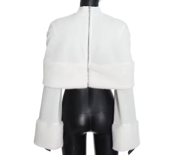 Women Fashion Fur Patchwork Full Sleeve Crop Top
