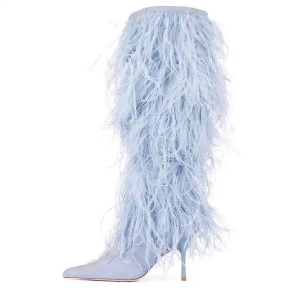 Women Fashion Suede Faux Fur Knee High Boots