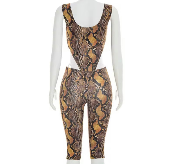 Women Sleeveless Animal Print Sexy Two Piece Short Set