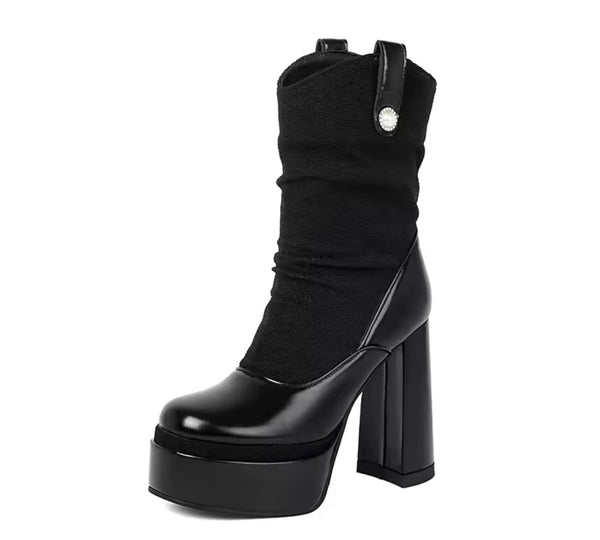 Women Black Fashion Platform High Heel Ankle Boots