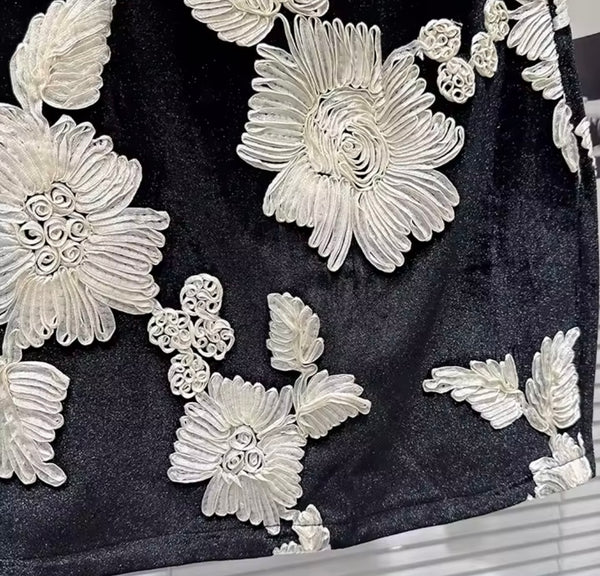Women Floral Sleeveless Fringe Two Piece Velour Skirt Set