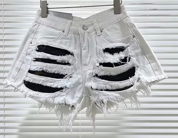 Women Fashion Ripped Denim Shorts