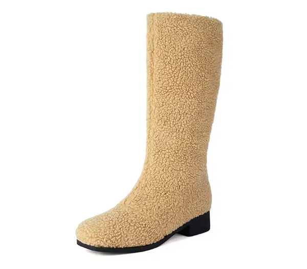 Women Fashion Wool Flat Knee High Boots