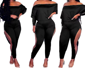 Women Fashion Off The Shoulder Full Sleeve Zipper Two Piece Pant Set