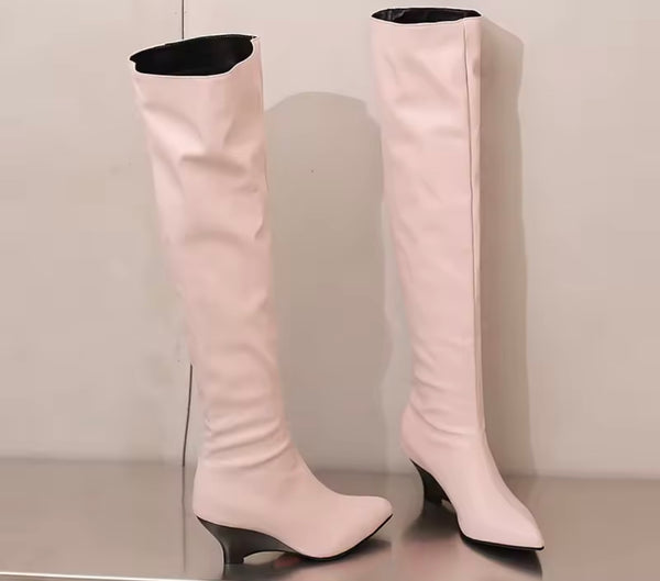 Women Color Fashion Over The Knee Wedge Boots