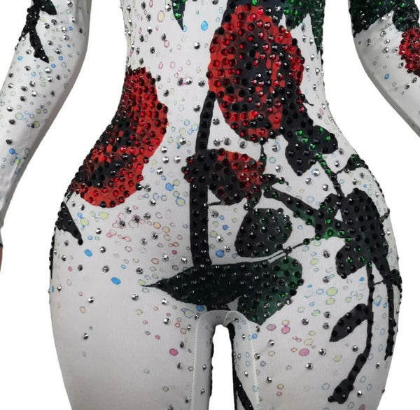 Women Sexy Rose Bling Full Sleeve Jumpsuit