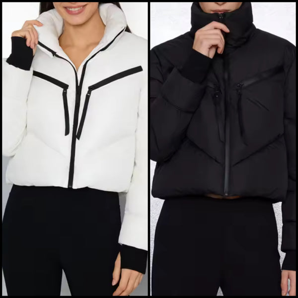 Women Fashion Zipper Puff Short Jacket