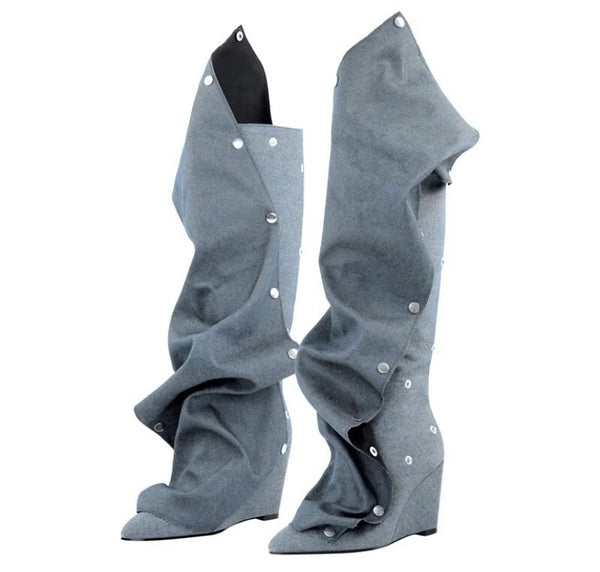 Women Fashion Platform Detachable Button Knee High Boots