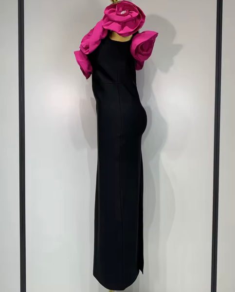 Women Sexy Off The Shoulder Bling 3D Floral Bandage Maxi Dress