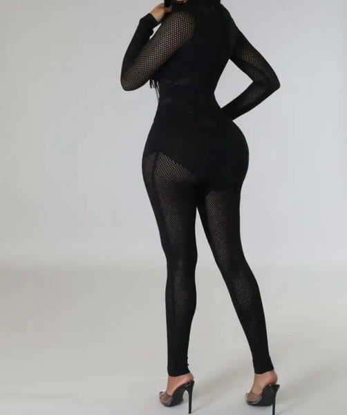 Women Sexy Full Sleeve Mesh Patchwork Jumpsuit