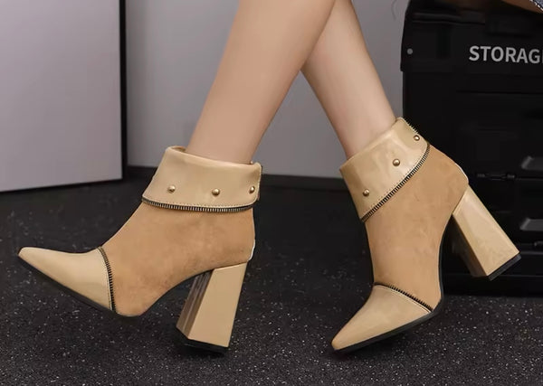 Women Fashion PU Suede Zipper High Heel Ankle Boots