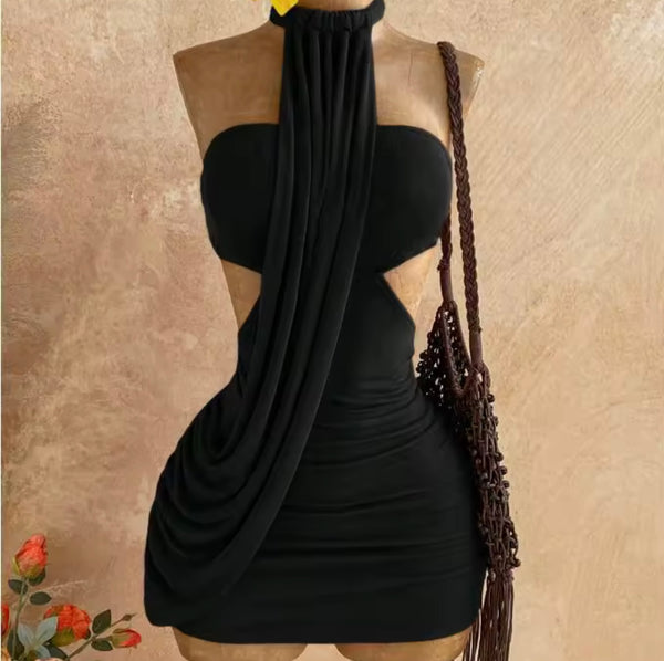 Women Sexy Halter Sleeveless Ruched Short Dress