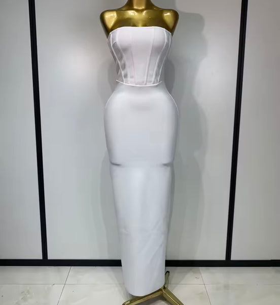 Women Sexy Crystal Shawl Strapless Maxi Dress