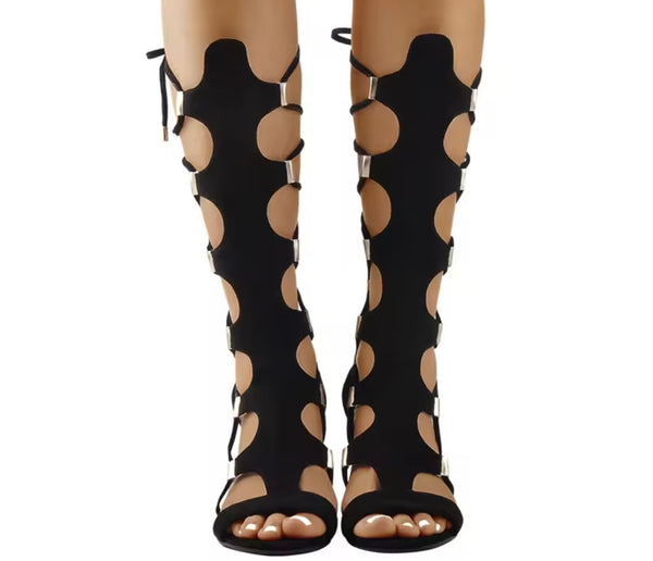 Women Fashion Suede Gladiator Lace Up Wedge Sandals