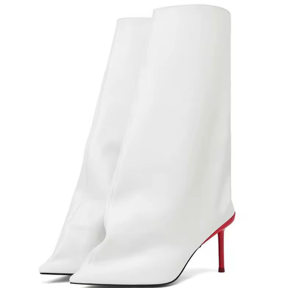 Women Fashion Pointed Toe Faux Leather High Heel Boots