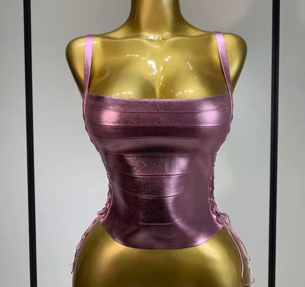 Women Tie Up Sleeveless Faux Leather Fashion Top