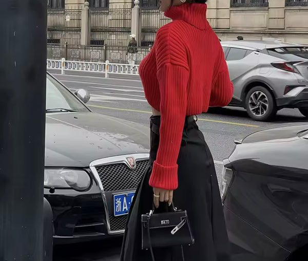 Women Fashion Turtleneck Full Sleeve Crop Sweater Top