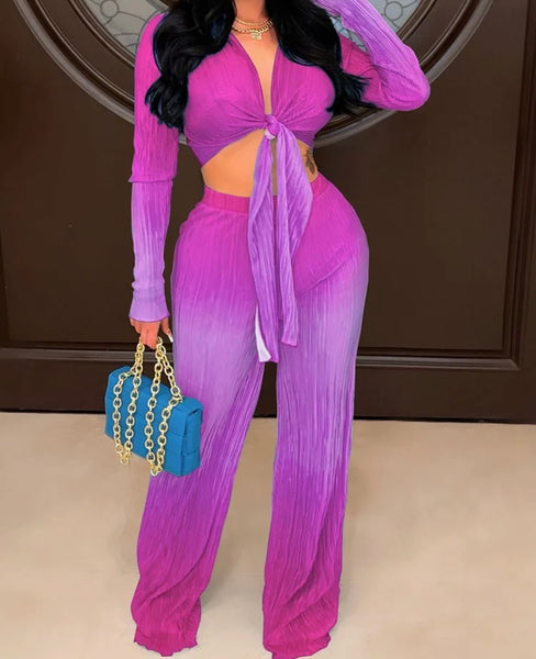 Women Full Sleeve Gradient Fashion Two Piece Pant Set
