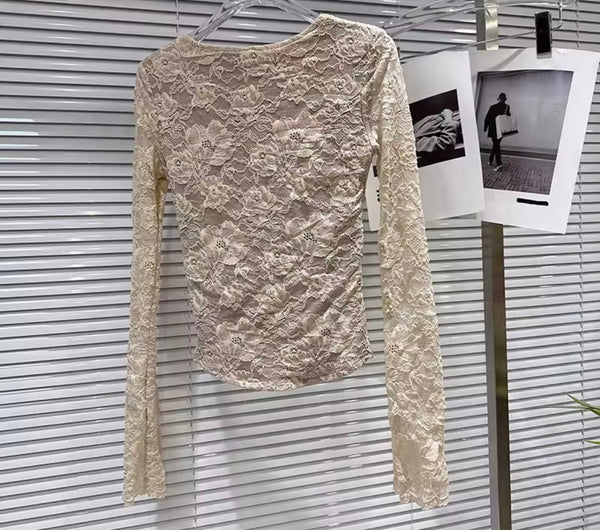 Women Sexy V-Neck Lace Full Sleeve Two Piece Skirt Set